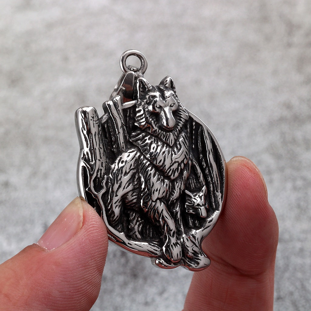 Vintage Viking Wolf Stainless Steel Men's Pendant Necklace