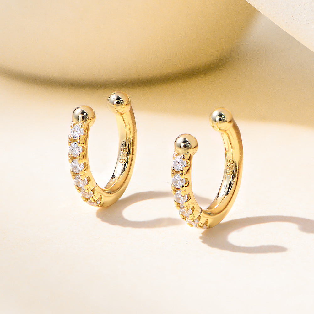 Planderful S925 Sterling Silver Ear Clips For Women Zircon C Shaped Stylish No Piercing Earrings