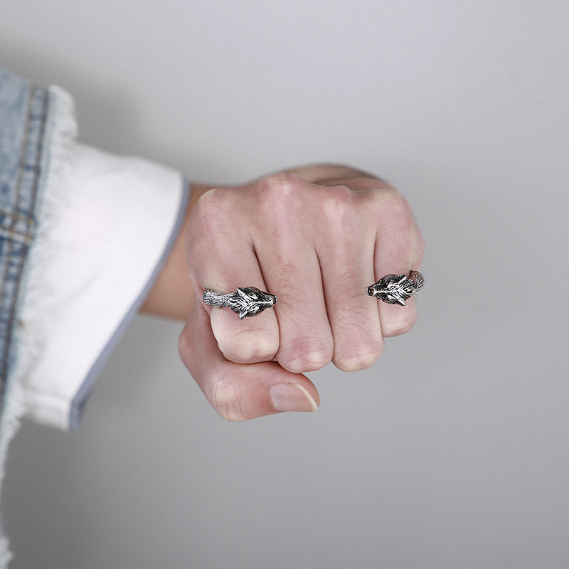 Double Wolf Head Punk Titanium Steel Men's Bracelet