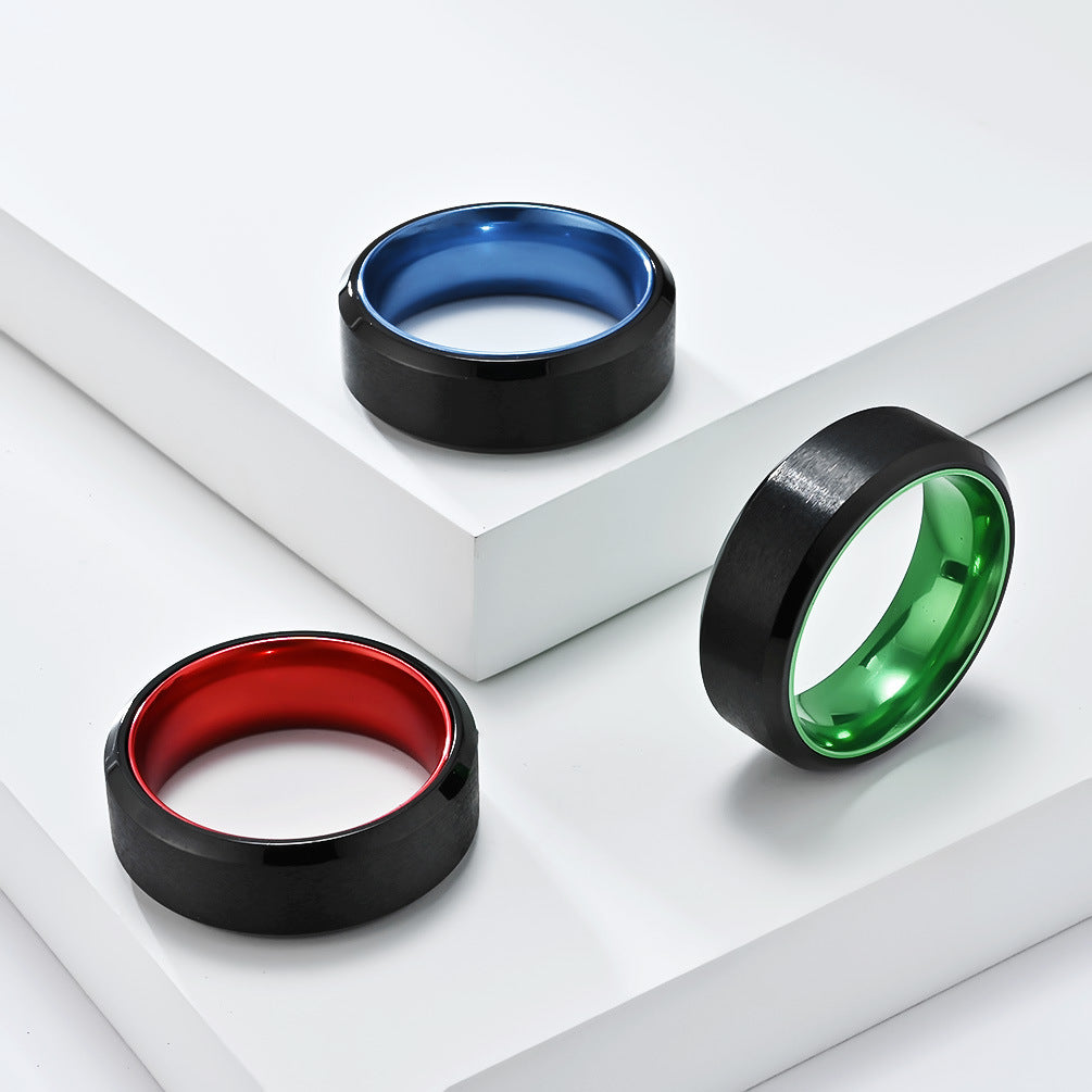 Planderful Two Color Matte Titanium Steel Ring For Men Personalized Inlaid Alumina Jewelry