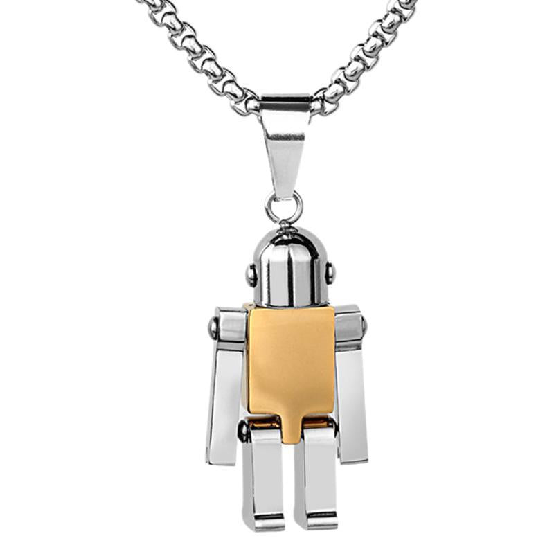 1. Planderful Stainless Steel Robot Necklace for Men Movable Hands and Feet Pendant