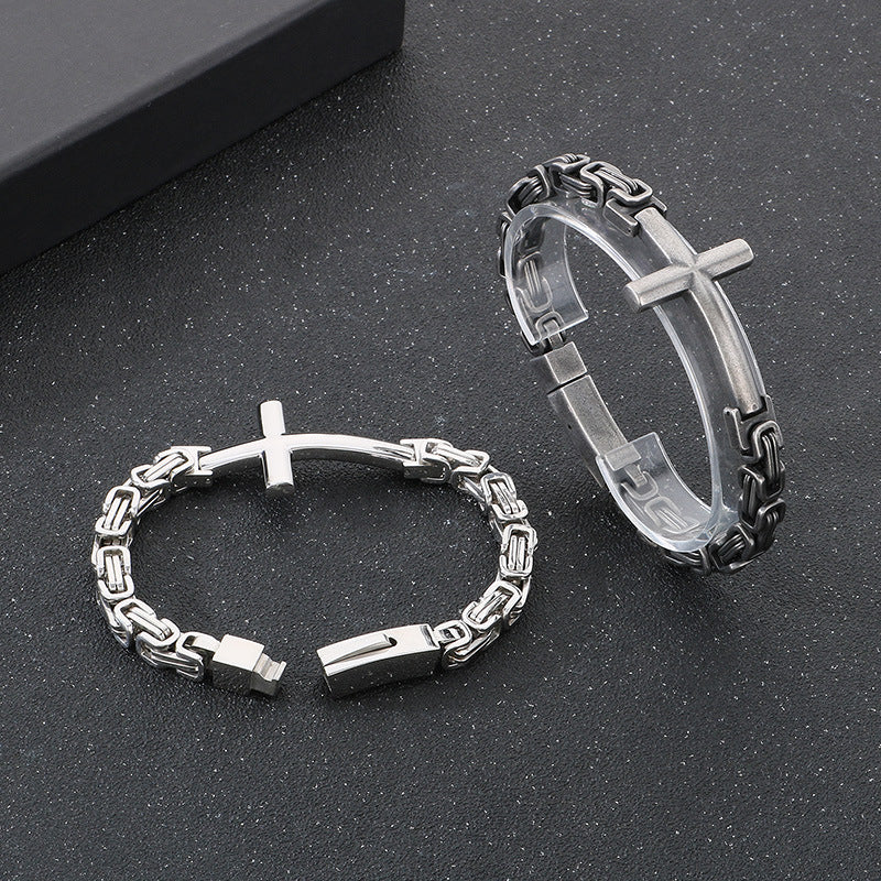 Planderful Men Cross Bracelet Retro Byzantine Titanium
