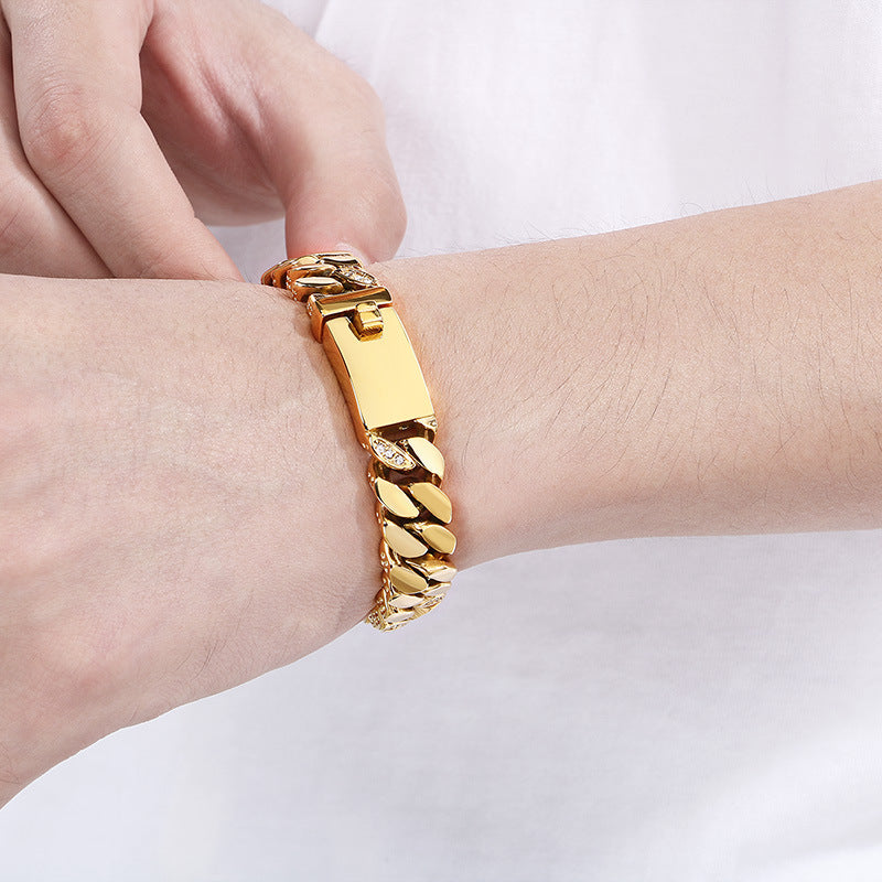 Planderful Mens Hip Hop Titanium Zircon 12mm Cuban Chain