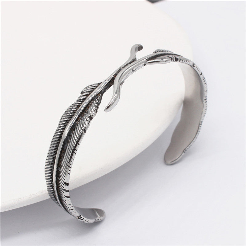 Planderful Titanium Steel Bracelet Eagle Feather Unisex Open Design For Men And Women Protection Statement