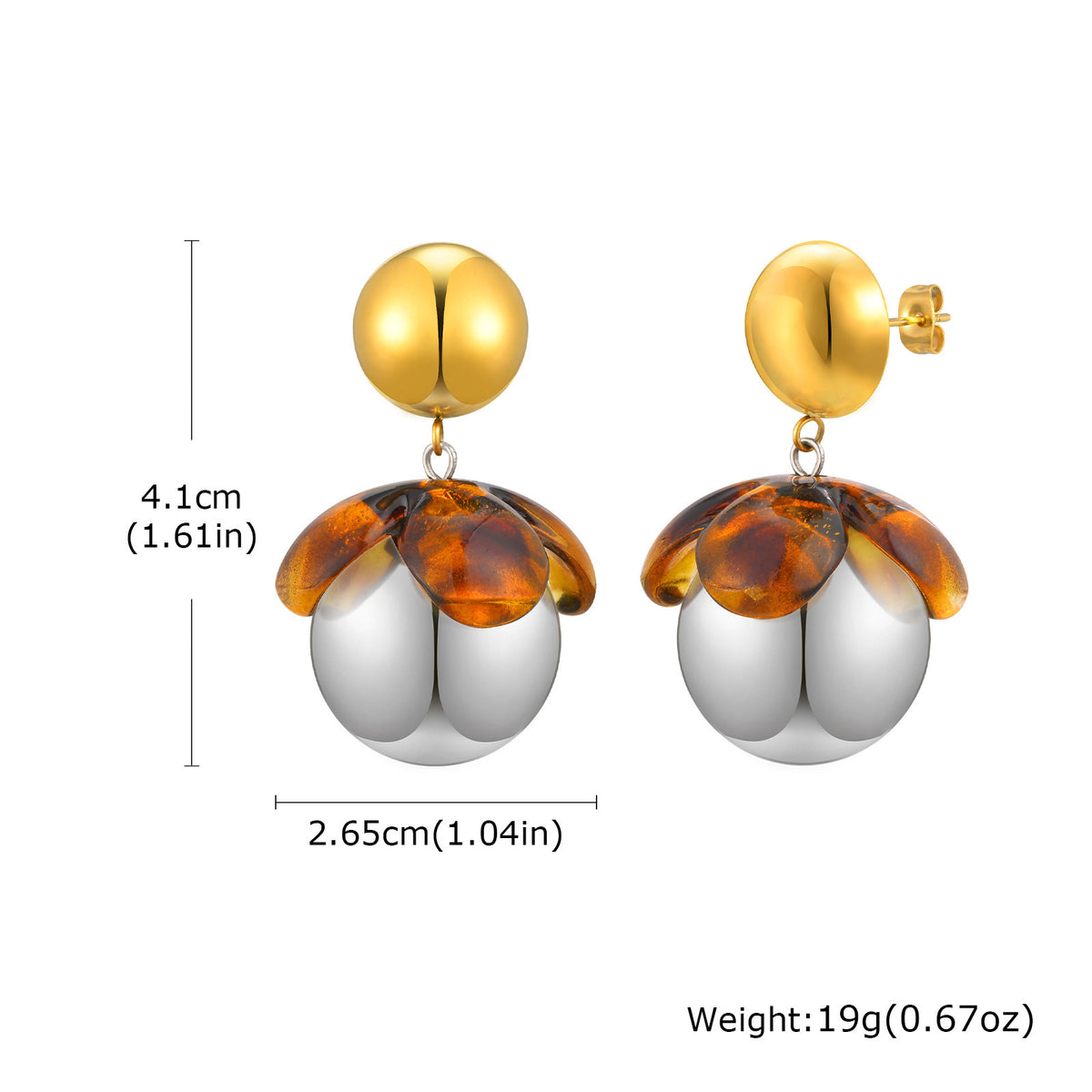 Amber Petal Two-Tone Statement Drop Earrings