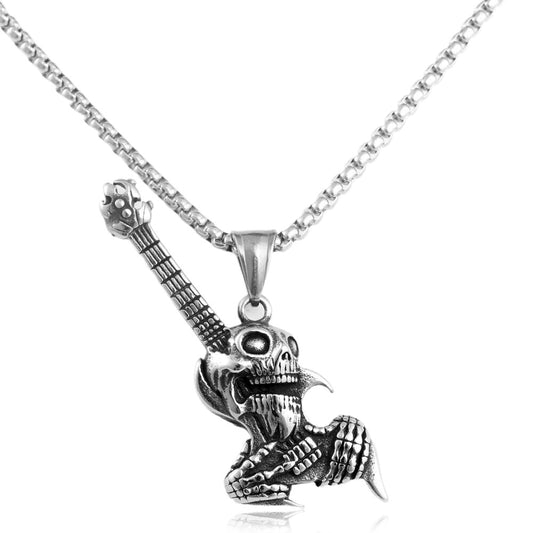European And American Stainless Steel Rock Skull Pendant Necklace