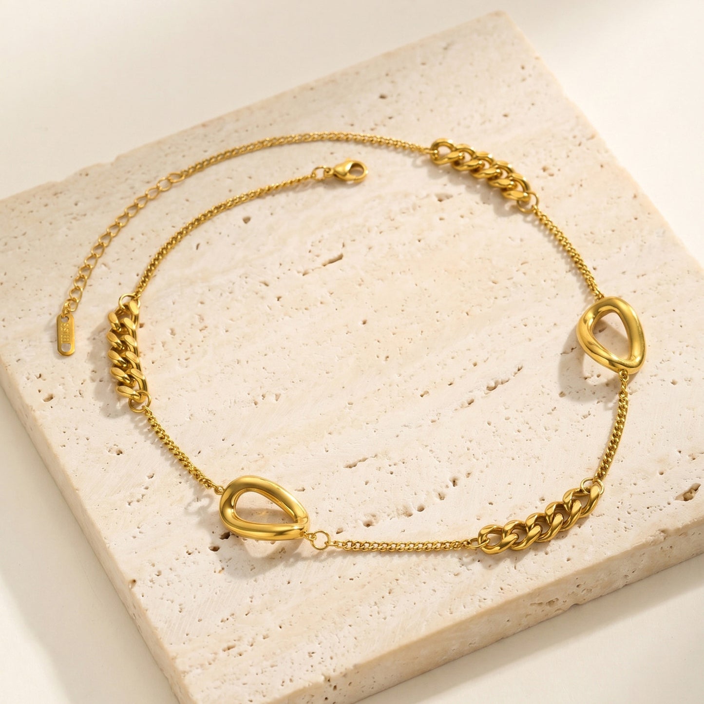 Stainless Steel Women's Style Imitation Pearl Heart Shape Stackable Necklace Gold