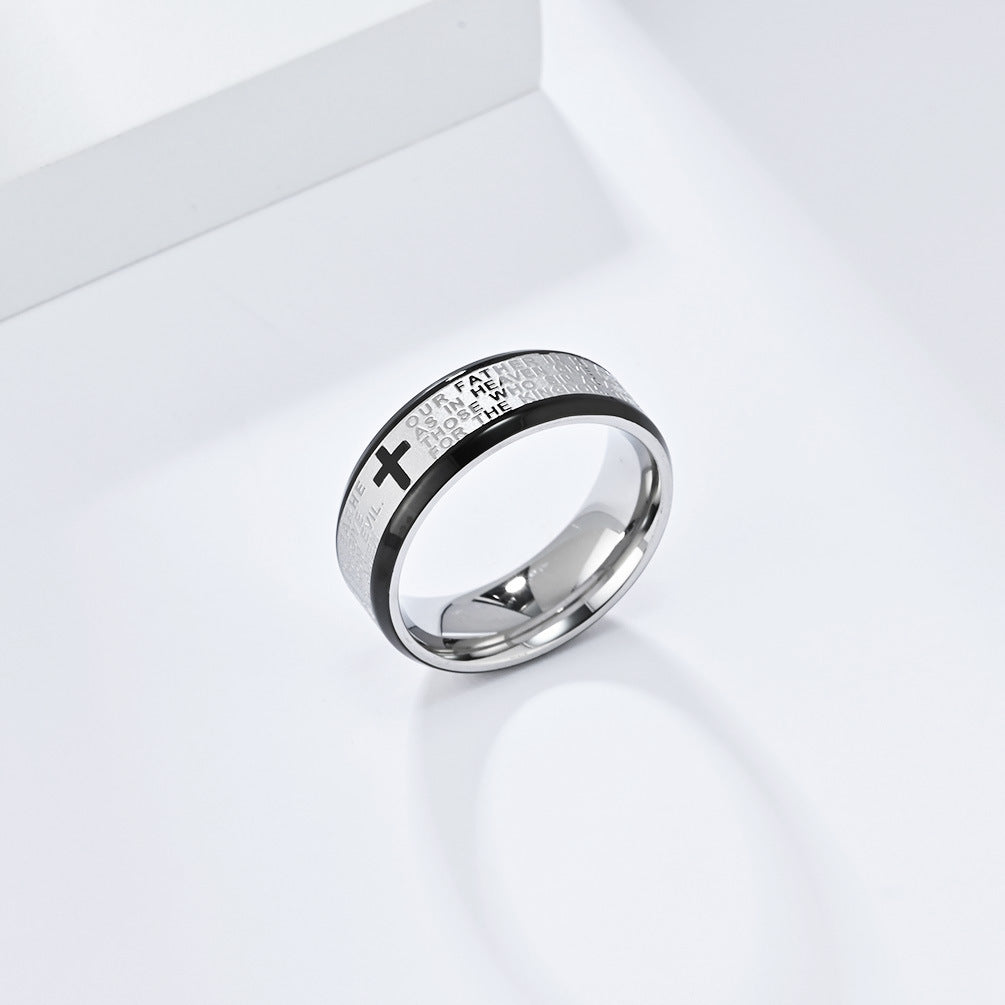 Planderful Titanium Cross Ring For Men Prayer Scripture Stainless Steel Band Protective Jewelry
