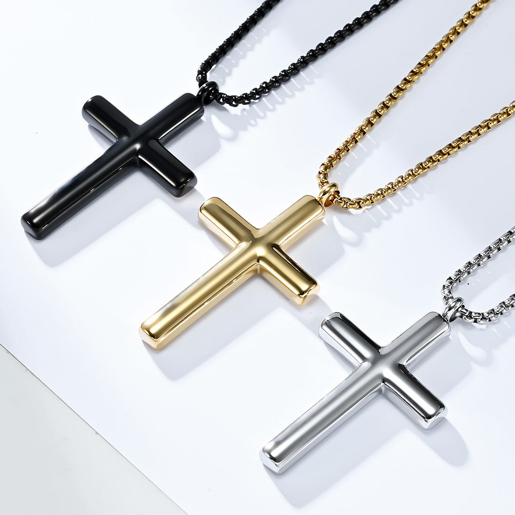 Cross-Border Amazon Stainless Steel Curved Cross Necklace for Men and Women