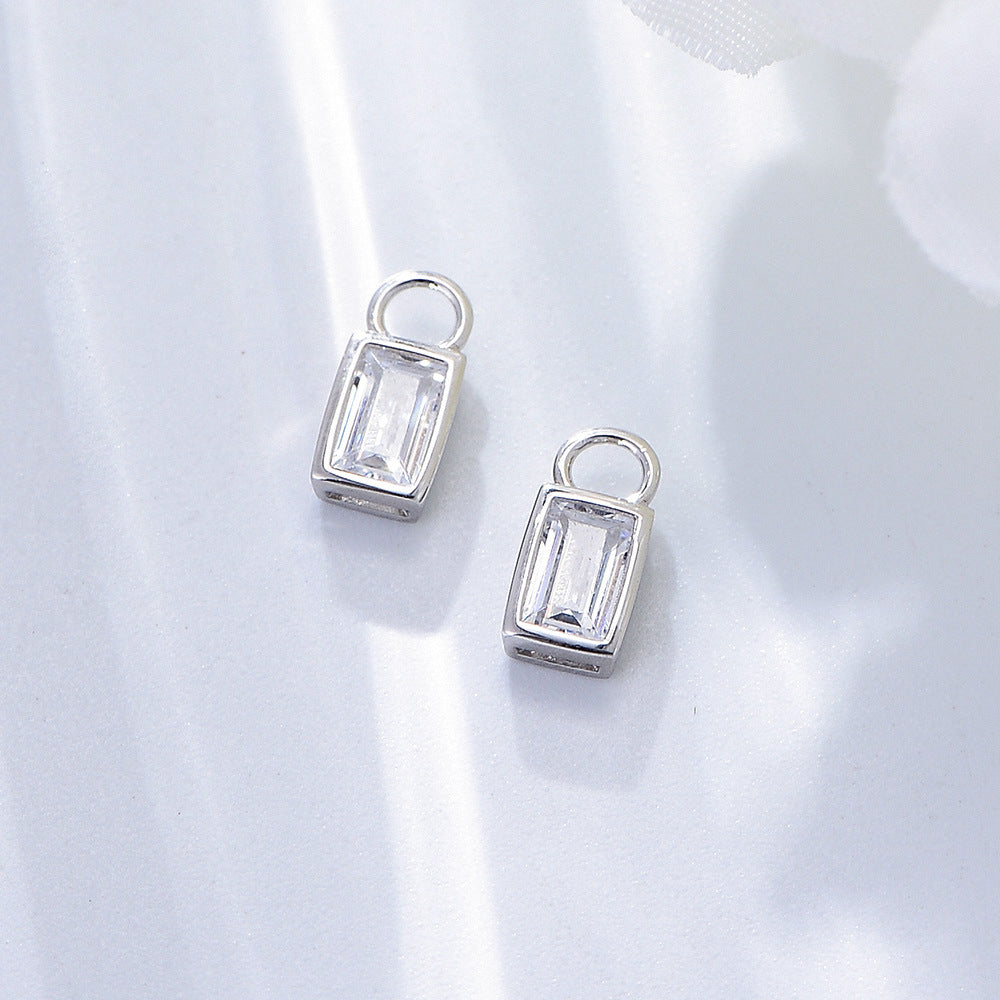 925 Sterling Silver Geometric Square Zircon Earrings, Small Earrings,