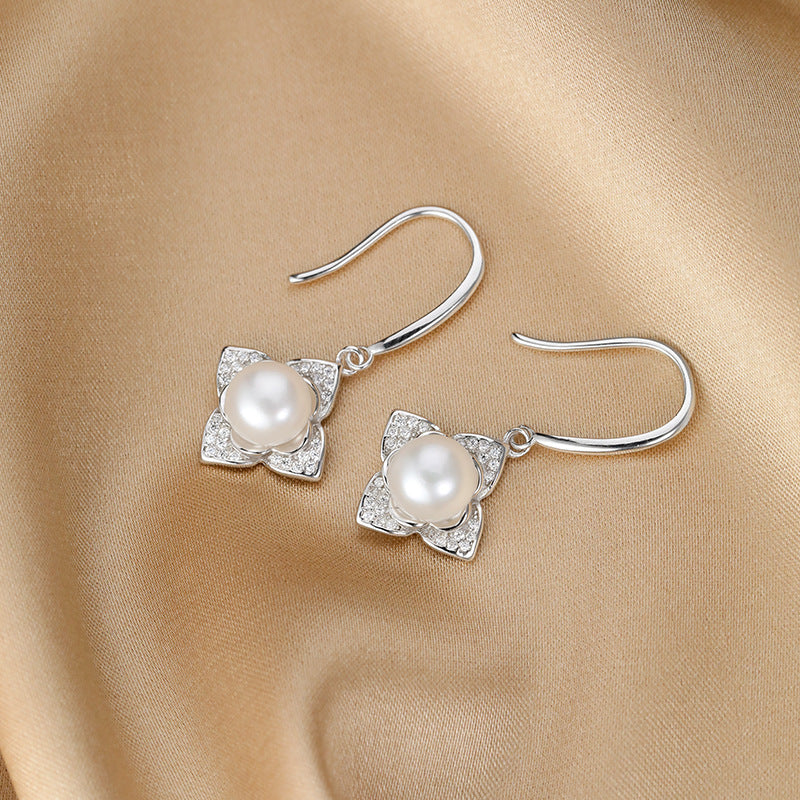 Minimalist Clover Pearl 925 Sterling Silver Earrings