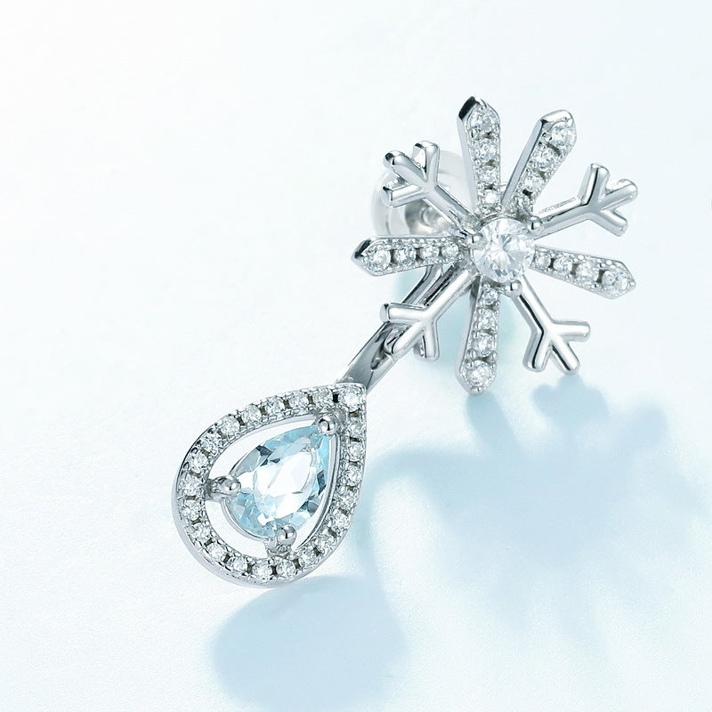 Pear Shape Blue Topaz Pendant Zircon Snowflake Sterling Silver Drop Earrings