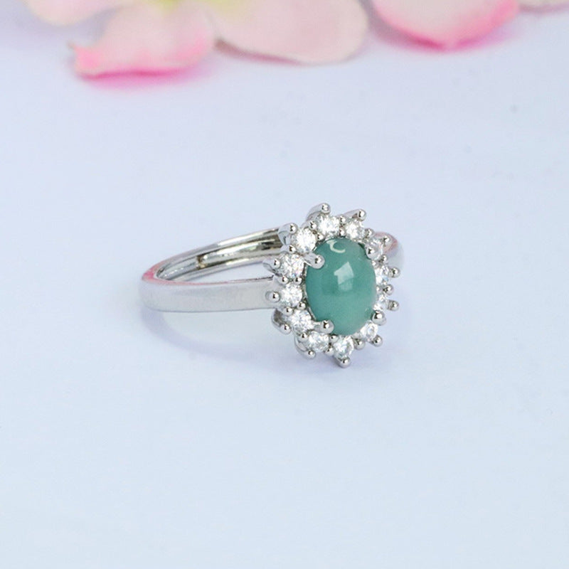 Blue Water Jadeite Princess-Style Ring