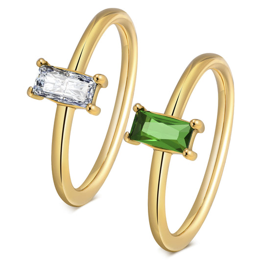 Stainless Steel Green – White Square Zircon Ring Gold Lady – Stacked Ring