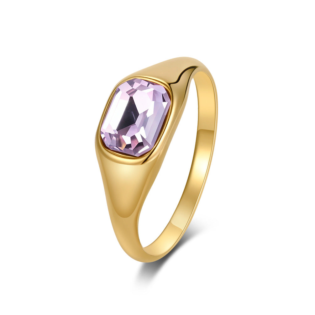 Stainless Steel Gold-Plated Square Zircon Ring Women's Stainless Steel