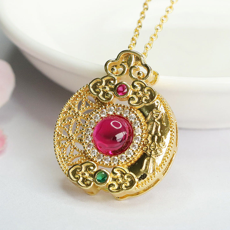 Lab-Grown Ruby Ruyi Joy Pendant — No Chain