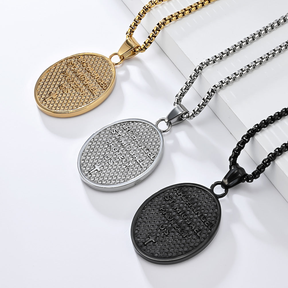 European and American Retro St. Michael's Archangel Titanium Steel Necklace for Men