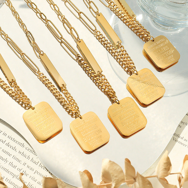 Cold Wind Geometry English Pendant Chain - Luxury Titanium Steel Necklace