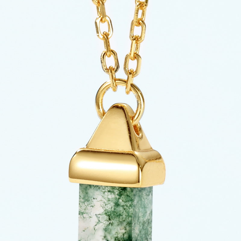 S925 Sterling Silver Moss Agate Geometric Pendant Necklace