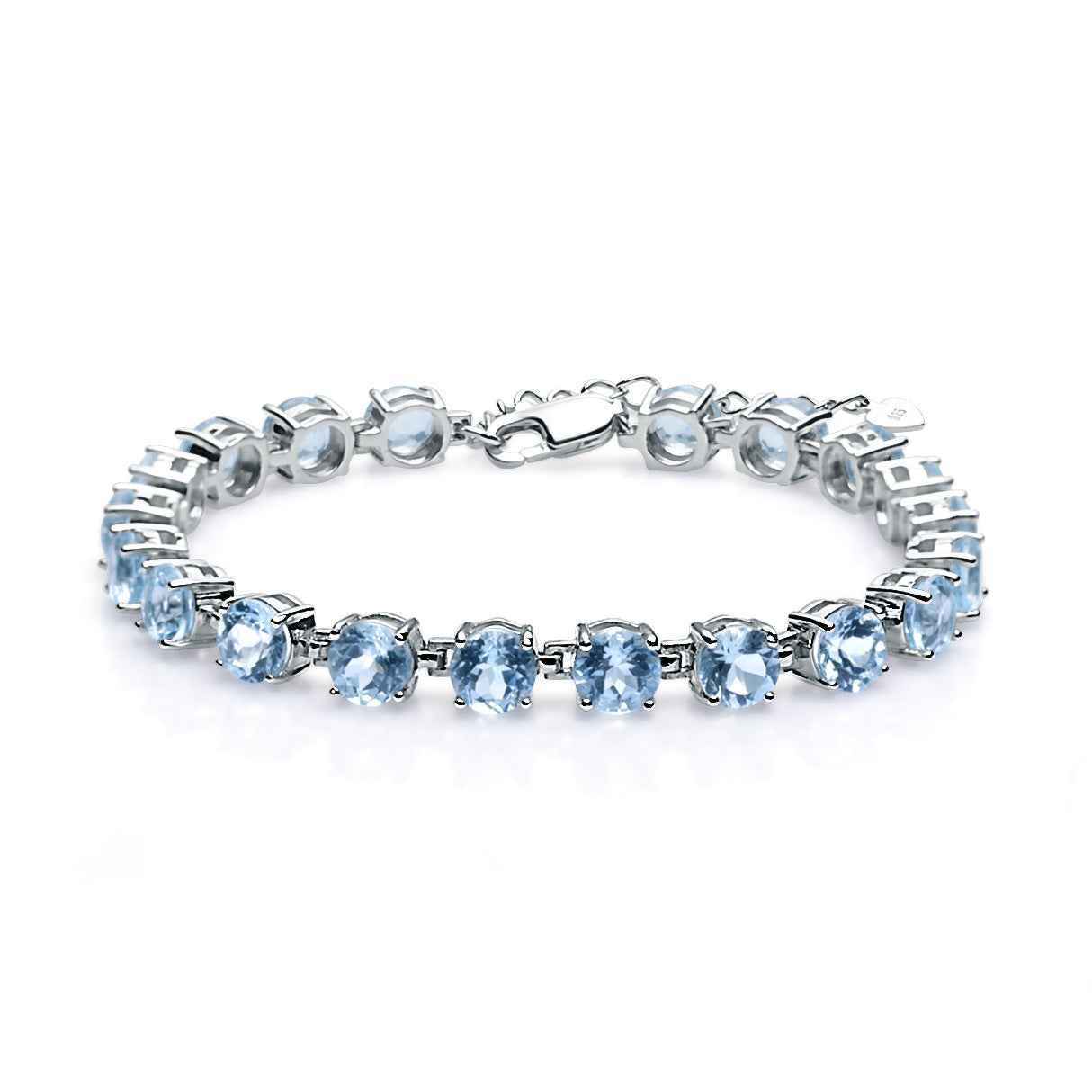 Round Cut Natural Gemstones Beading Silver Bracelet