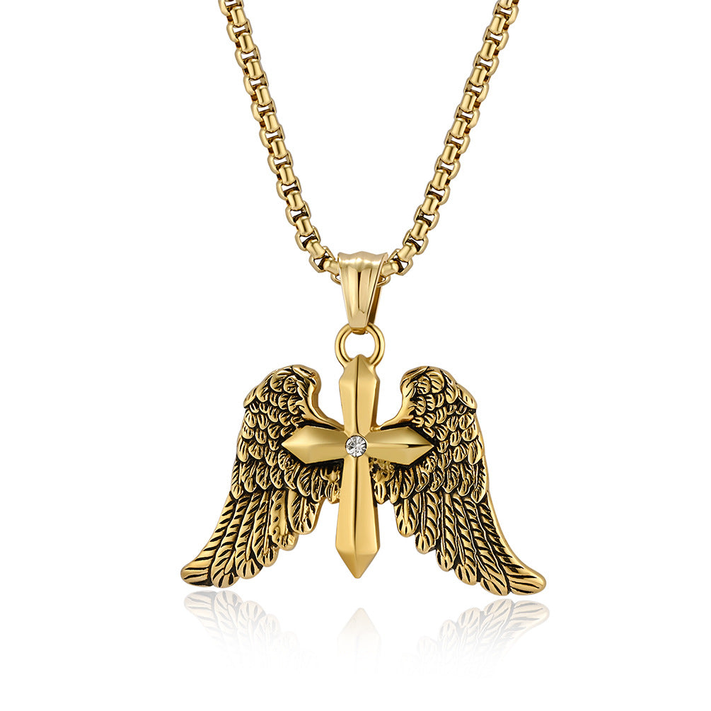 European And American Retro Archangel Wings Cross Necklace