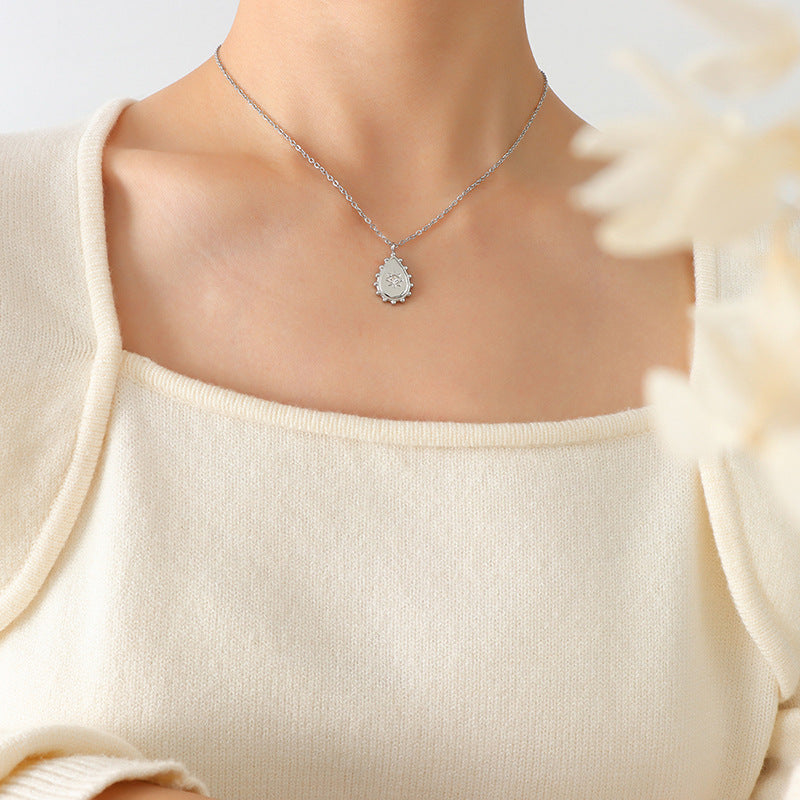 Golden Droplet Pendant Necklace with Geometric Zircon Inlay