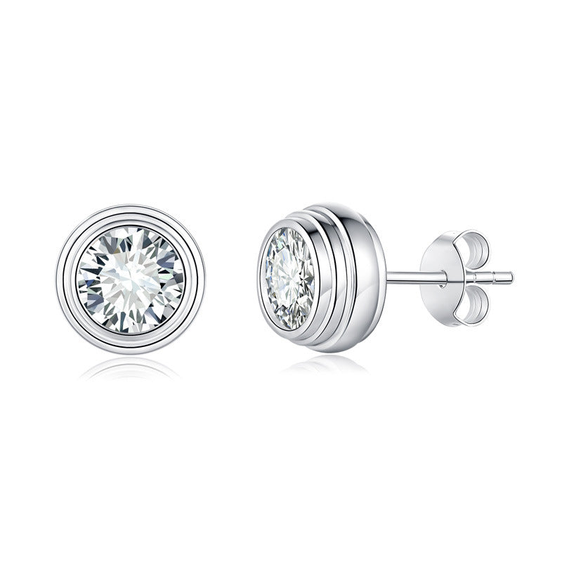 Planderful Moissanite Sparkling Round Stud Earrings For Women In Sterling Silver D VVS 3EX