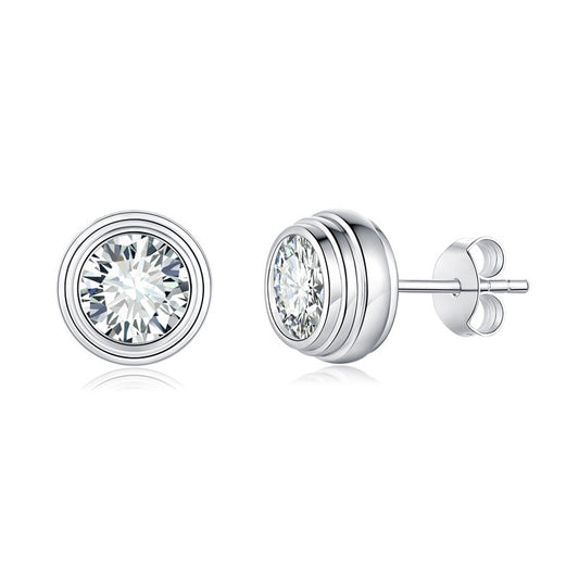 Planderful Moissanite Sparkling Round Stud Earrings For Women In Sterling Silver D VVS 3EX