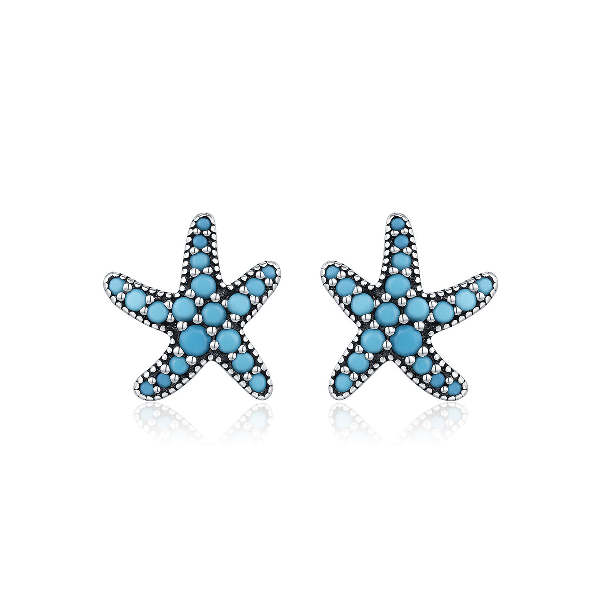 925 Sterling Silver Starfish Turquoise Stud Earrings