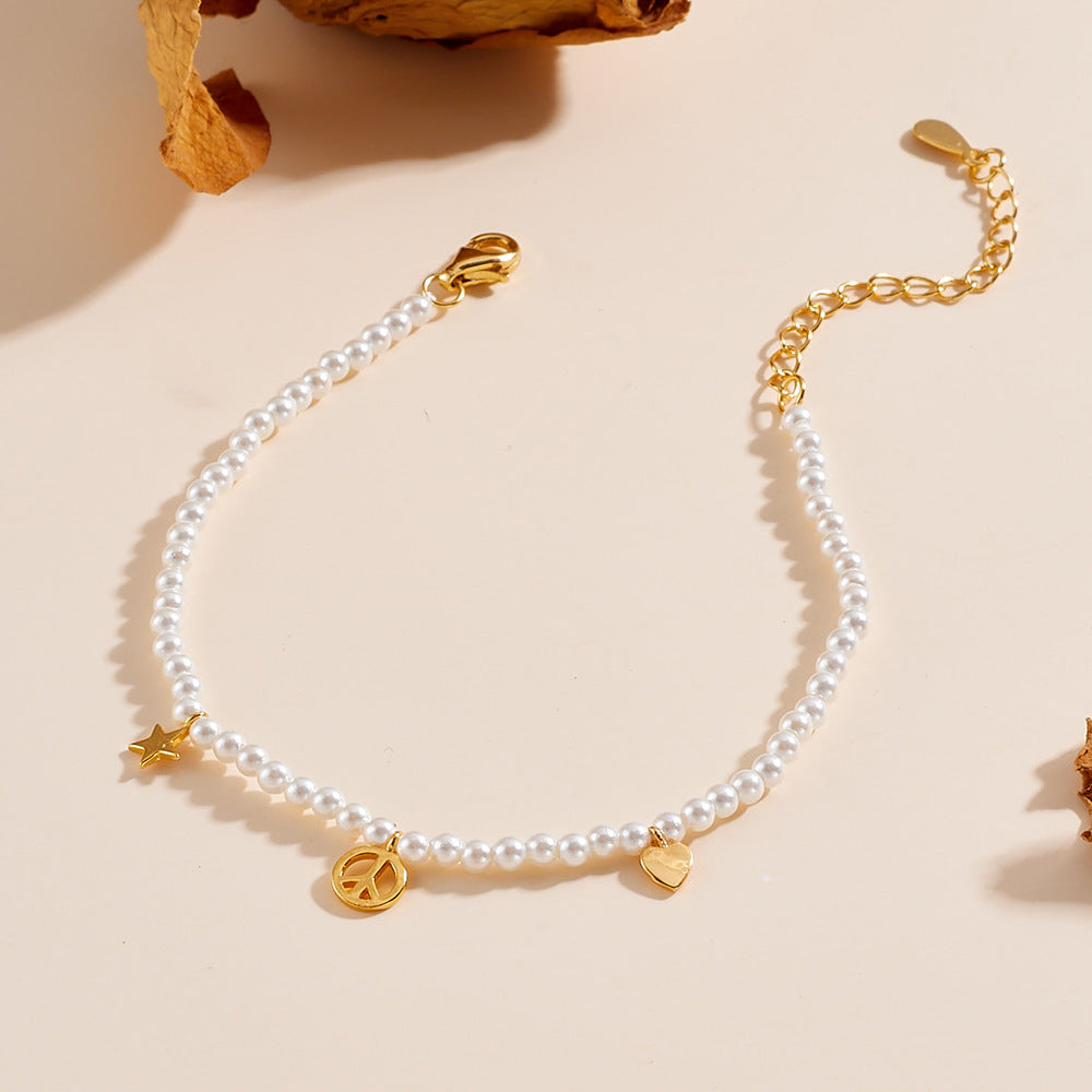 925 Sterling Silver Gold-Plated French Romantic Style Pearl Bracelet Elegant
