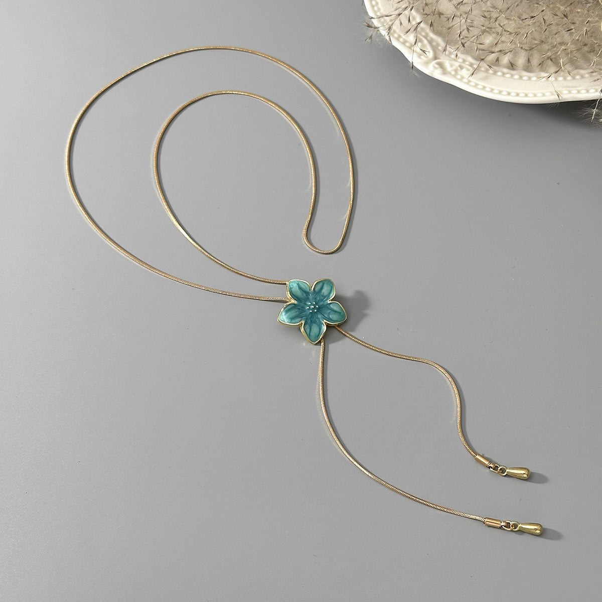 Pastoral Color Dripping Flower Pendant Necklace Adjustable Snake Bone Chain