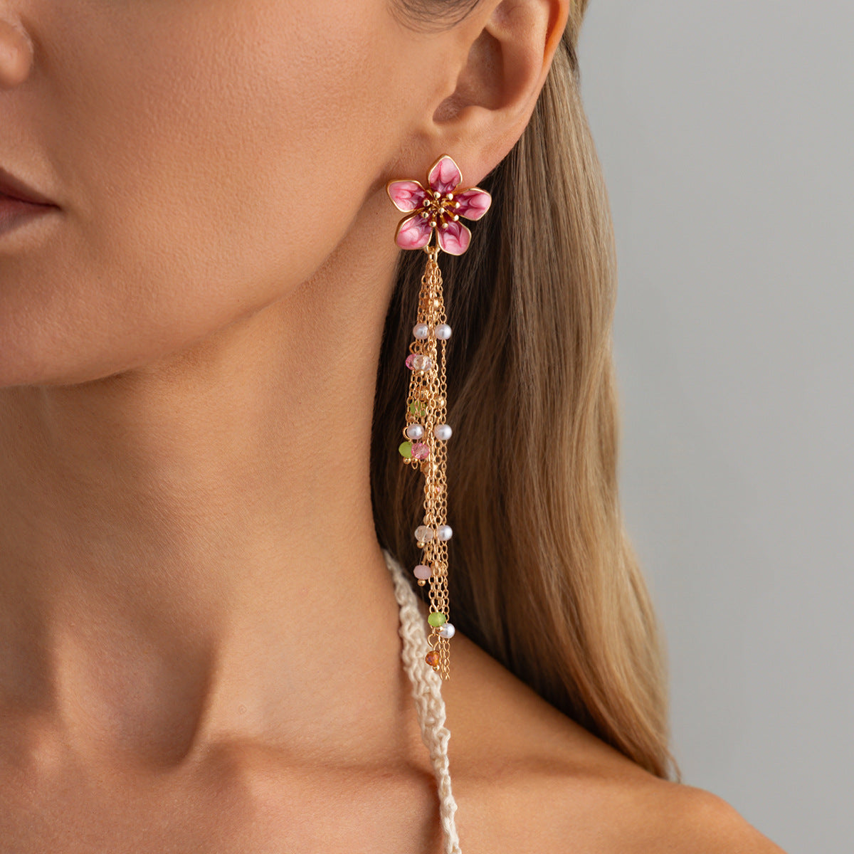 Crystal Fringe Earrings For Women By Planderful Vienna Verve Colorful Floral Pearl Drop Statement Jewelry