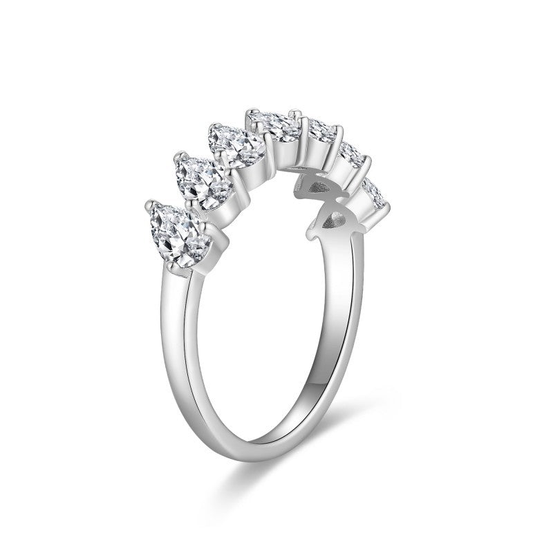 Planderful Moissanite Sparkling Half Row Pear Shaped Eternity Ring For Brides Sterling Silver