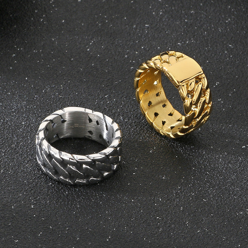 Planderful Mens Stainless Steel Ring Woven Chain Design
