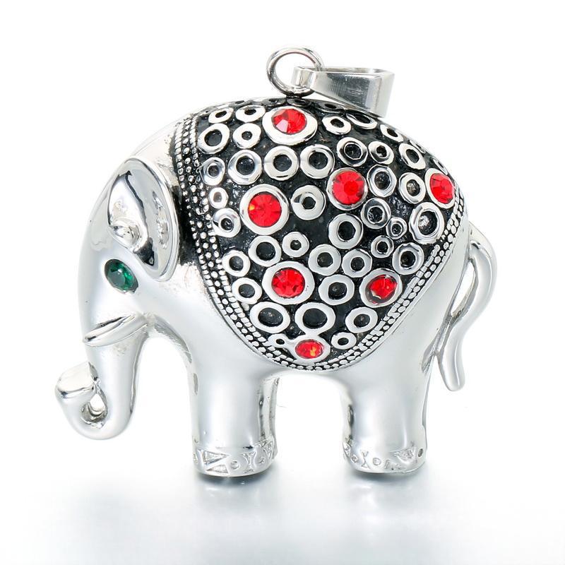 Vintage Ruby Jixiang Pendant Exotic Style Three-Dimensional Elephant Casting Pendant Stainless Steel Men's Necklace