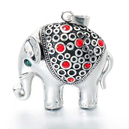 Vintage Ruby Jixiang Pendant Exotic Style Three-Dimensional Elephant Casting Pendant Stainless Steel Men's Necklace