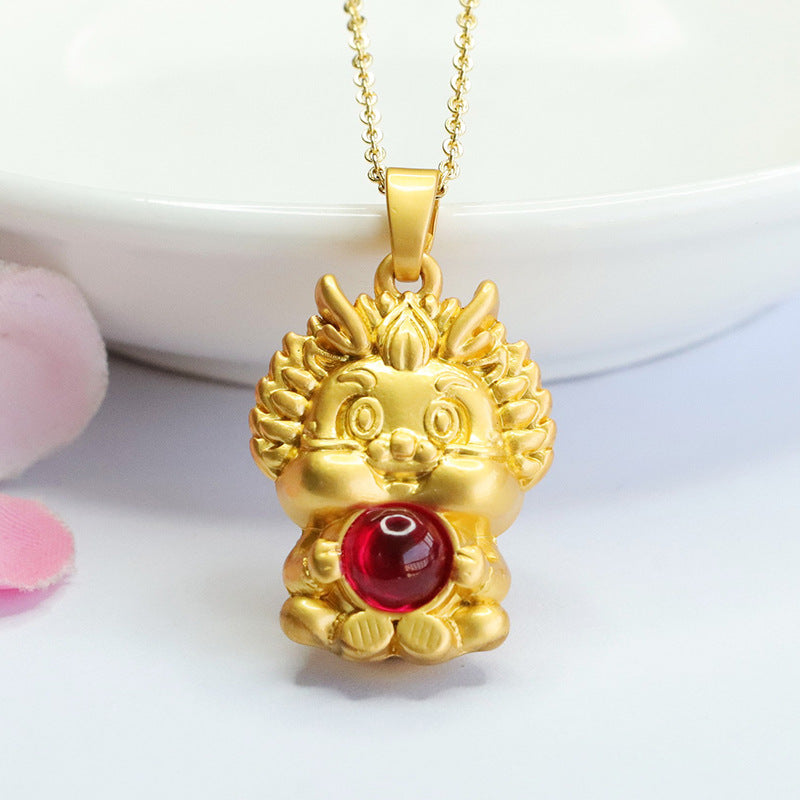 Lab-Grown Ruby Fortune Dragon Pendant — No Chain