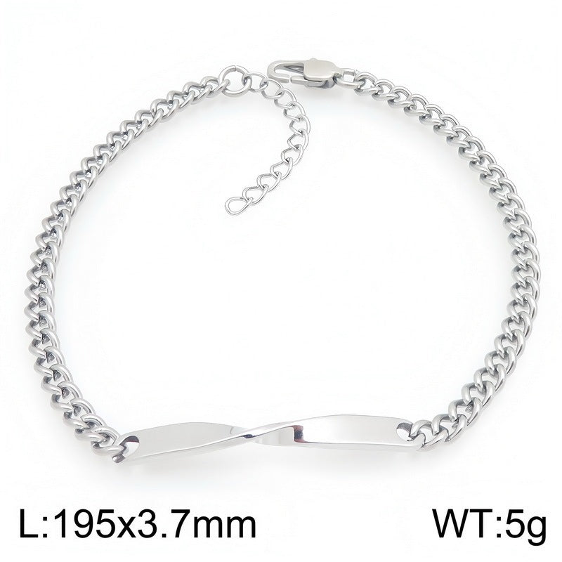 Mobius Twist Nameplate Layered Cuban Chain Titanium Steel Bracelet Stainless Steel