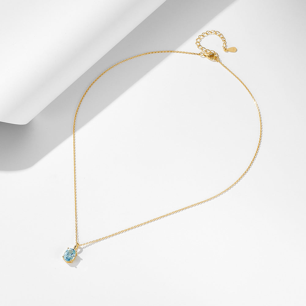 Sky Blue Topaz Sterling Silver Necklace Japan And Korea And Versatile Sense Natural