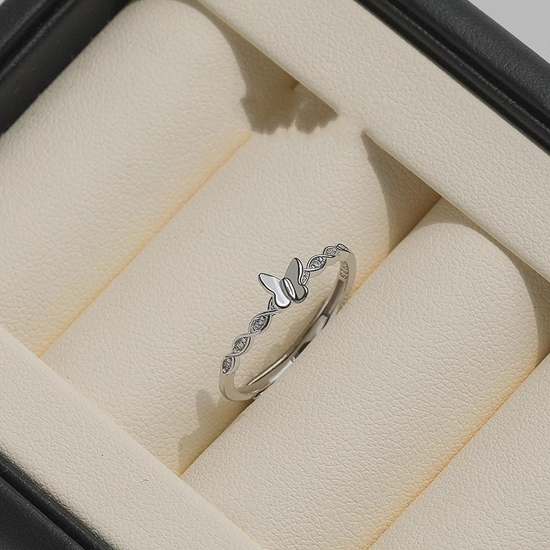 925 Sterling Silver Slightly Inlaid Zircon Love Butterfly Ring