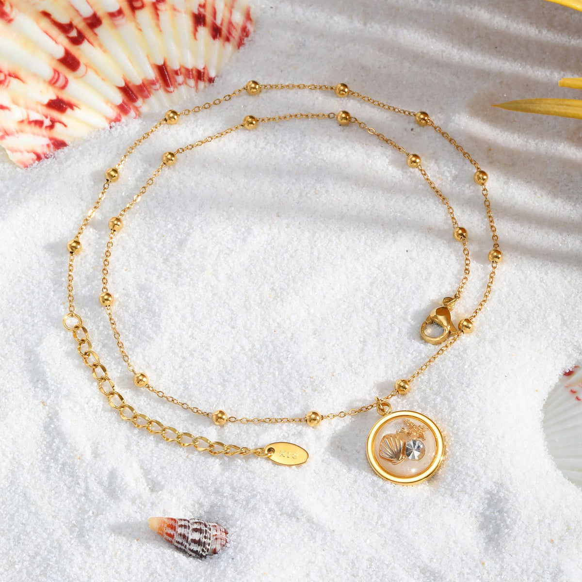 Summer Seaside Leisure Vacation Wind Ocean Wind Stainless Steel Bead Chain Resin Round Necklace