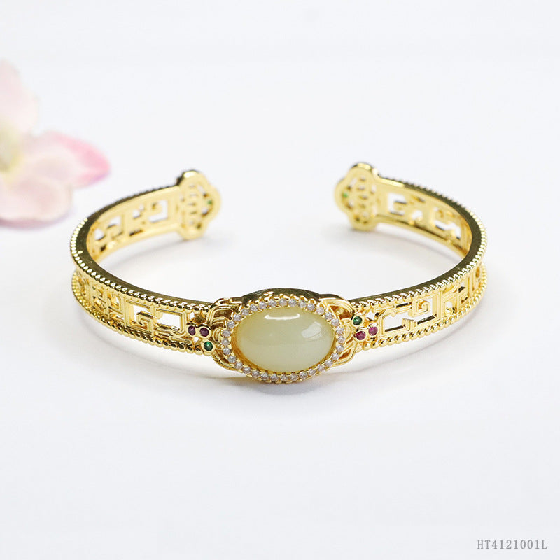 Qingshui Hetian Jade Openwork Cuff Bracelet