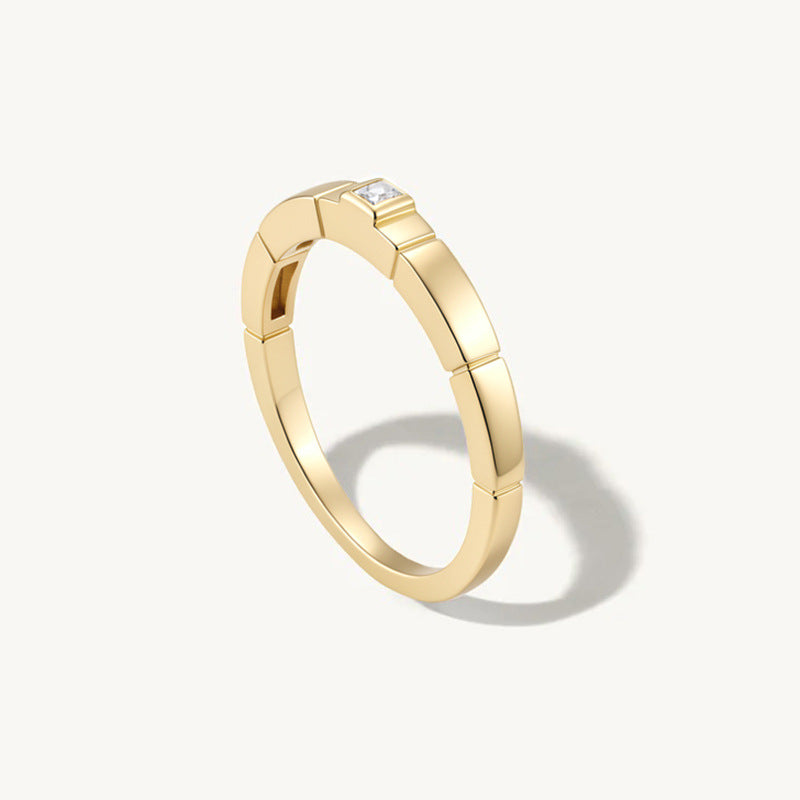 Geometric Square Inlaid Zircon Sterling Silver Ring, Personal Ring
