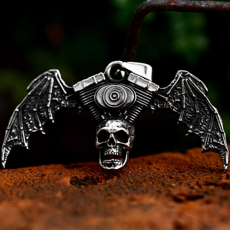 Titanium Steel Gothic Bat Skull Pendant for Men - Retro Cross-Border Wholesale Jewelry
