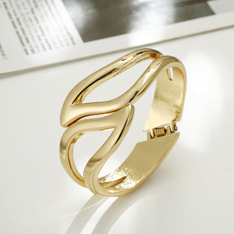 Golden Greek Inspired Bracelet with Unique Zinc Alloy Clasp - Trendy Fashion Statement Piece