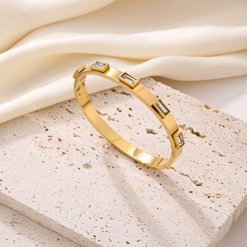 Planderful Jewelry Emerald Square Stainless Steel Bracelet With Zircon For Women