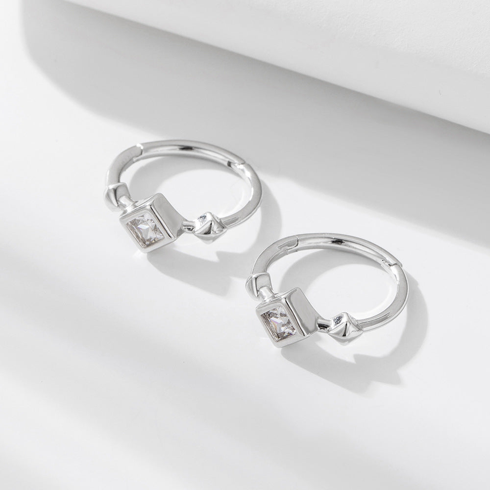 S925 Sterling Silver Zircon Earrings And Square Zircon Earrings, Ear Buckles, Advanced Sense