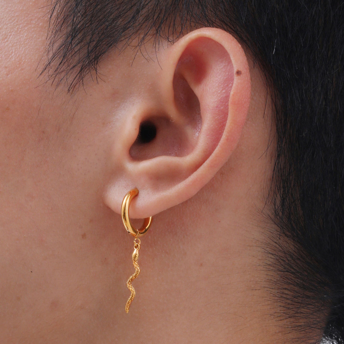 Gold-Tone Snake Charm Hoop Earring — Single