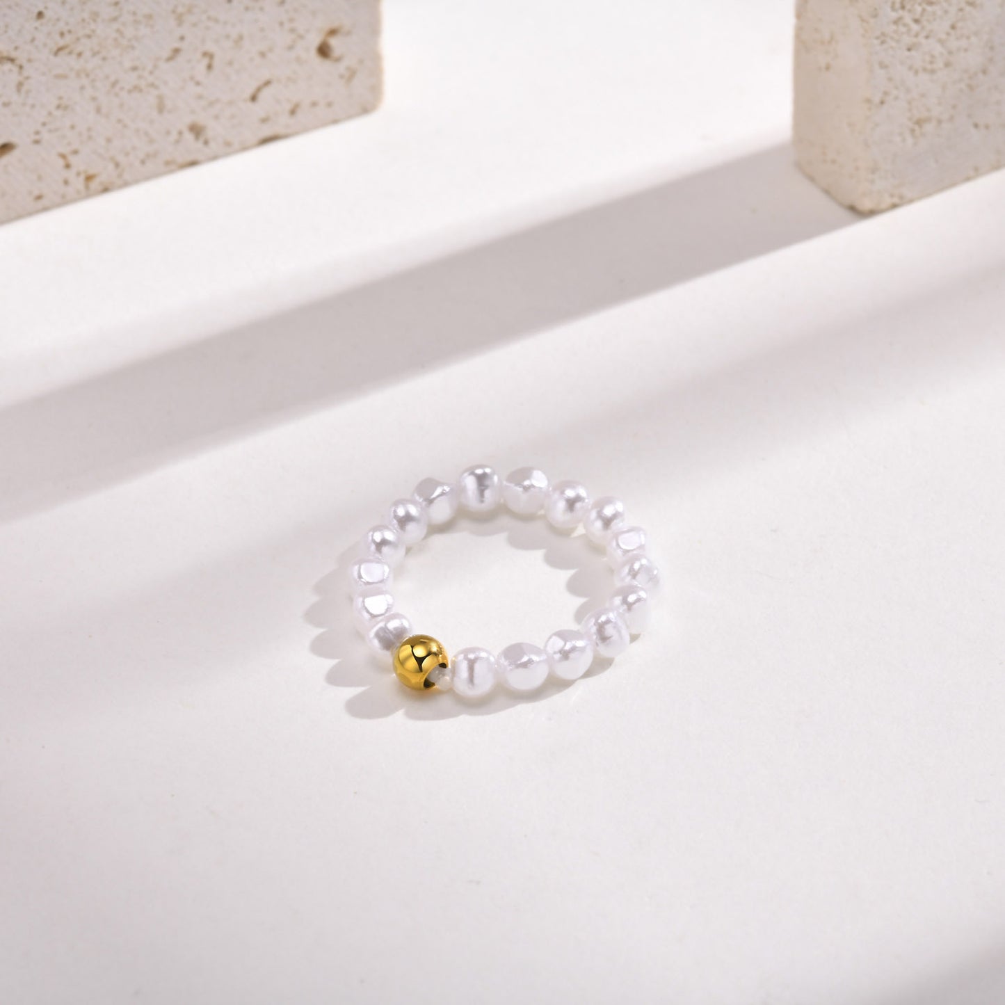 Stainless Steel Plated 18k Gold Irregular Pearl Jewelry Ring