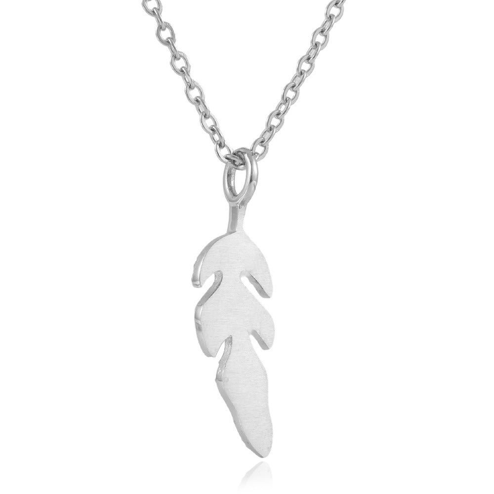 Punk-Inspired Titanium Steel Feather Pendant Necklace for Women: European and American Fashion Trend